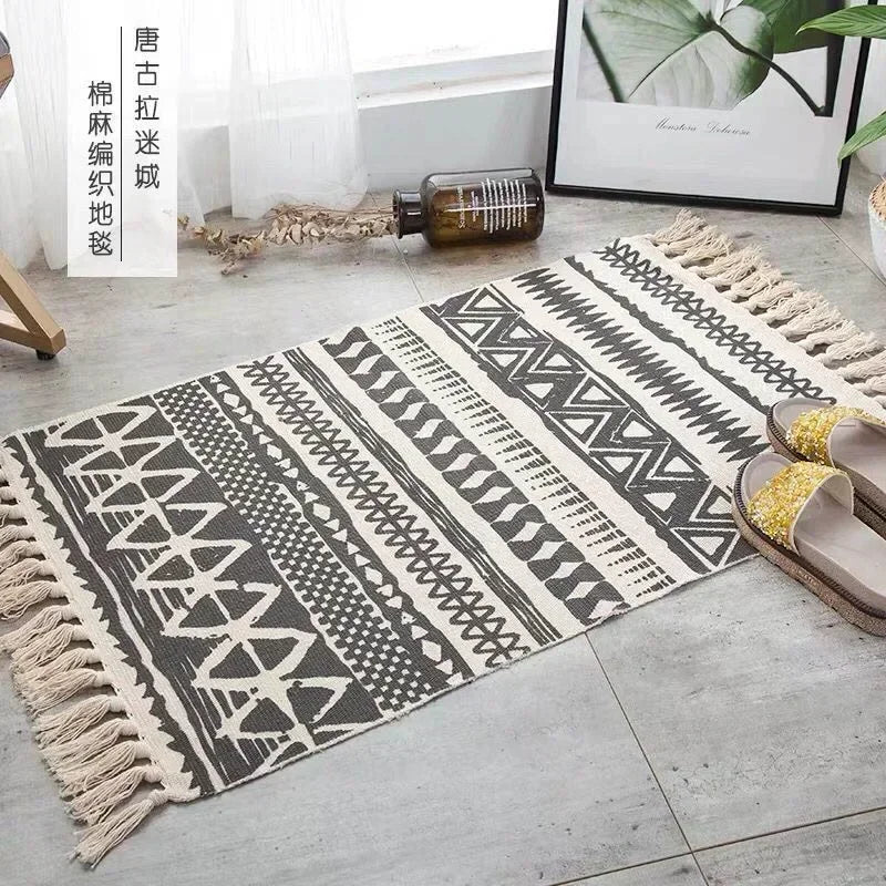 Hand Woven Home Entrance Hall Doormat Cotton Linen Carpet