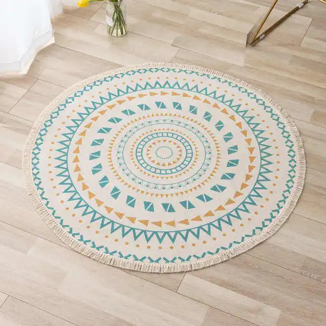 Mandala Round Nordic Bohemian Area Rugs Cotton Linen Tassels Rugs