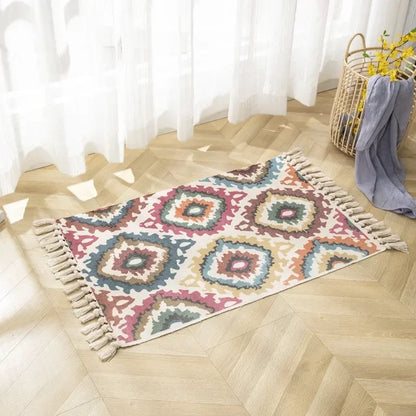 Nordic Cotton Washable And Linen Knit Ethnic Style Tassel Small Rug