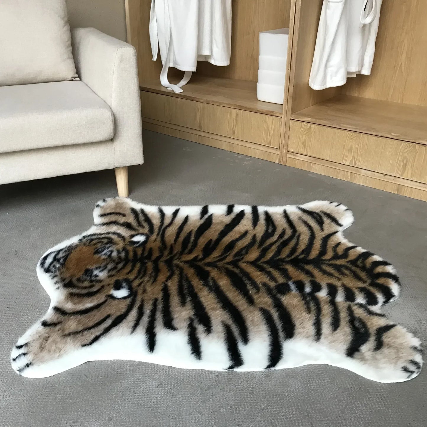 Soft Fluffy Tiger Faux Fur Hide Printed Animal Skins Area Rug