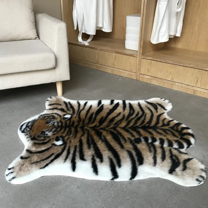 Soft Fluffy Tiger Faux Fur Hide Printed Animal Skins Area Rug