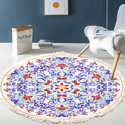 Hand Woven Cotton Linen Retro Bohemian Round Bedside Geometric Rug