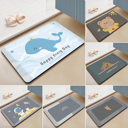 Cute Dolphin Printed Bath Mat Super Absorbent Shower Rug