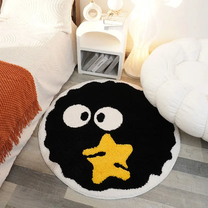 Cartoon Black Briquettes Carpet Soft Plush Shaggy Round Lounge Rug