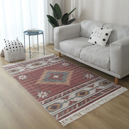 Nordic Rug for Living Room Cotton Linen Hand Woven BedroomTassel  Rug