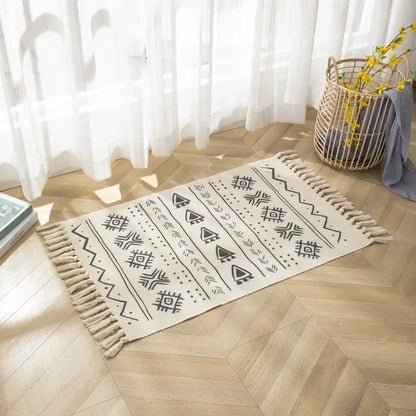 Nordic Cotton Washable And Linen Knit Ethnic Style Tassel Small Rug