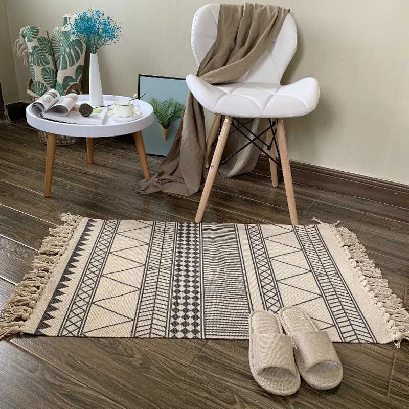 Cotton Tassel Home Weave Welcome Foot Pad Bedroom Study Room Floor Rug