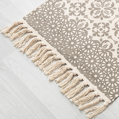 Retro Bohemian Hand Woven Cotton Linen Geometric  Tassel Bedside Rug