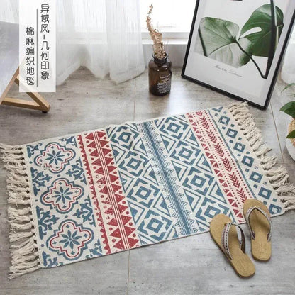 Hand Woven Home Entrance Hall Doormat Cotton Linen Carpet