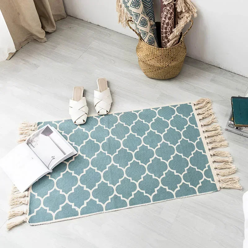 Hand Woven Home Entrance Hall Doormat Cotton Linen Carpet