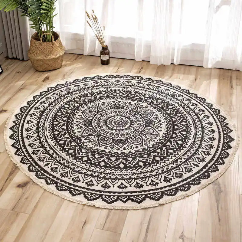 Mandala Round Nordic Bohemian Area Rugs Cotton Linen Tassels Rugs