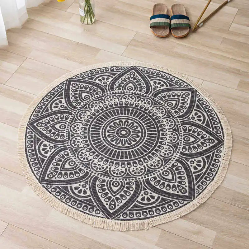 Mandala Round Nordic Bohemian Area Rugs Cotton Linen Tassels Rugs