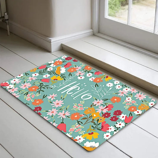 Floral Welcome Mat Creative Low-Profile Funny Doormat Modern Style Rug