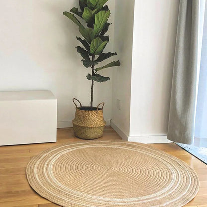 Natural Jute Round Rug Living Room Rattan Hand Weaving Rug