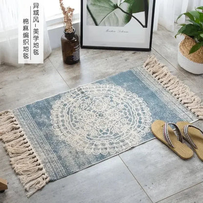 Nordic Cotton Washable And Linen Knit Ethnic Style Tassel Small Rug