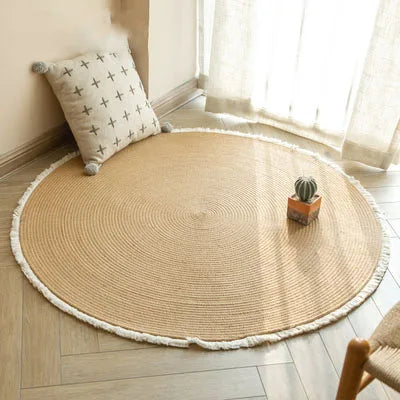 Natural Jute Round Rug Living Room Rattan Hand Weaving Rug