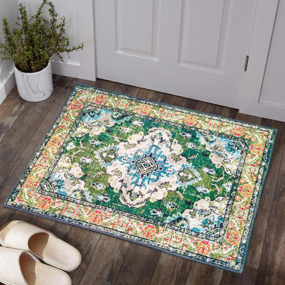 Washable Rug for Entryway Indoor Non Slip Green Kitchen Rug