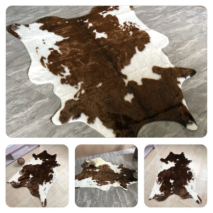 Simulated Cow Pattern Plush Rug Supple Washable Comfortable Rug