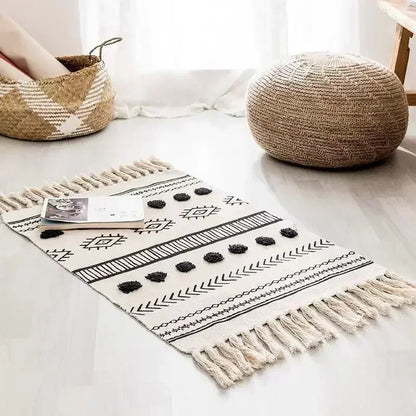 Hand Woven Home Entrance Hall Doormat Cotton Linen Carpet