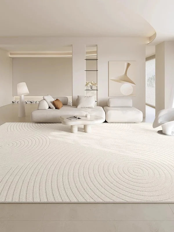 Minimalist Cream Carpet Artistic Lines Living Room Carpet