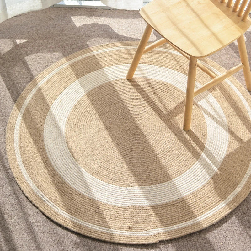 Natural Jute Round Rug Living Room Rattan Hand Weaving Rug