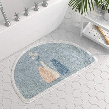 Plush Absorbent Bath Mat Morandi Style Semicircle Bathroom Rug