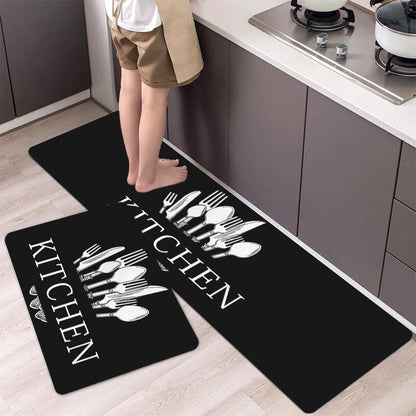 Kitchen Tableware Letter Print Balcony Door Anti Slip Rug