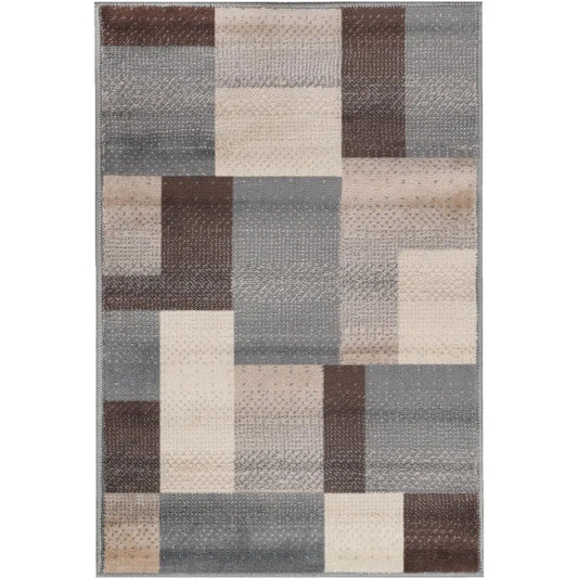 Indoor Area Rug Jute Backing Home Decor Color Block Patchwork Rug