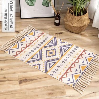 Nordic Cotton Washable And Linen Knit Ethnic Style Tassel Small Rug