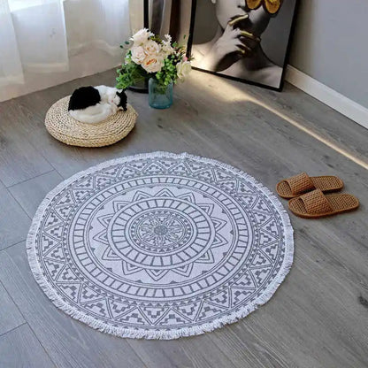 Mandala Round Nordic Bohemian Area Rugs Cotton Linen Tassels Rugs