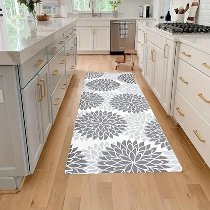 Grey print kitchen rug non-slip machine washable flannel rug