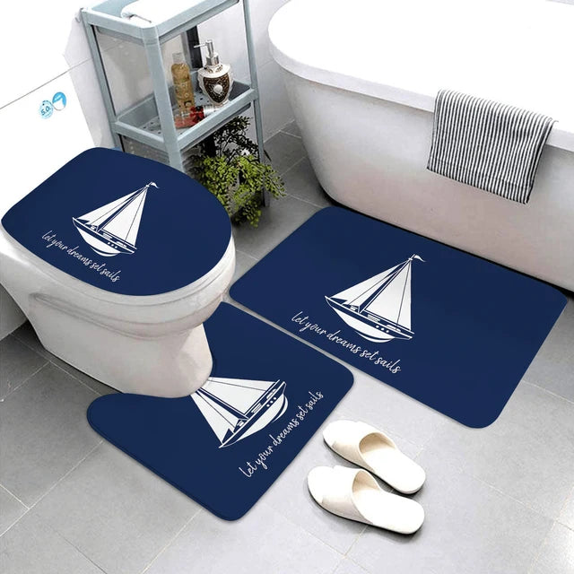 dark blue nautical series bathroom mat three-piece bathroom mat