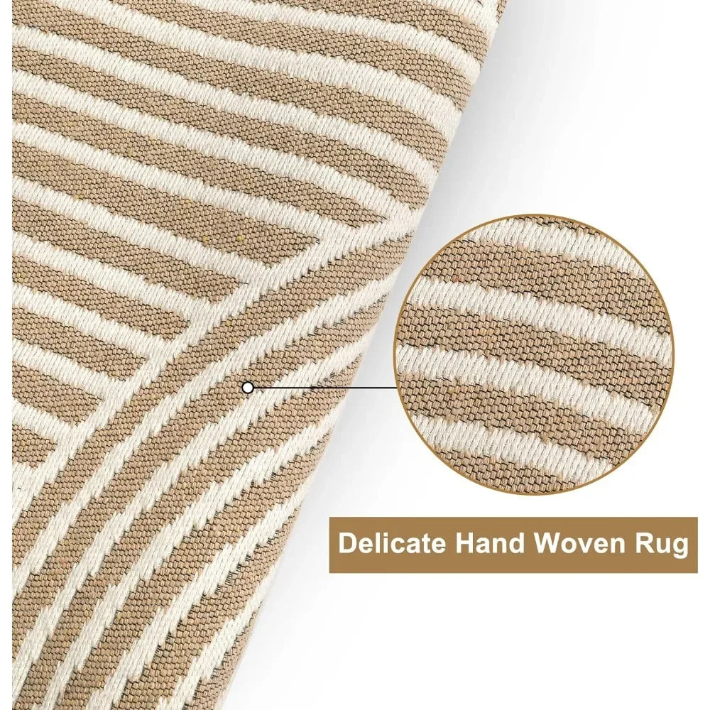 Outdoor Area Washable Indoor Tan Cotton Woven Living Room Rug