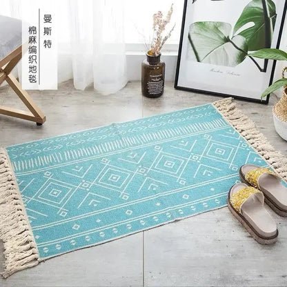 Nordic Cotton Washable And Linen Knit Ethnic Style Tassel Small Rug