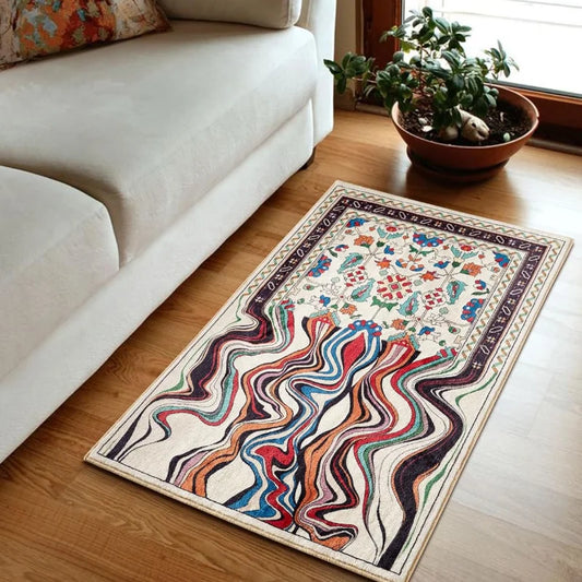 VIKAMA Bohemian Faux Cashmere Rug Non-Slip Vintage Tribal Rug