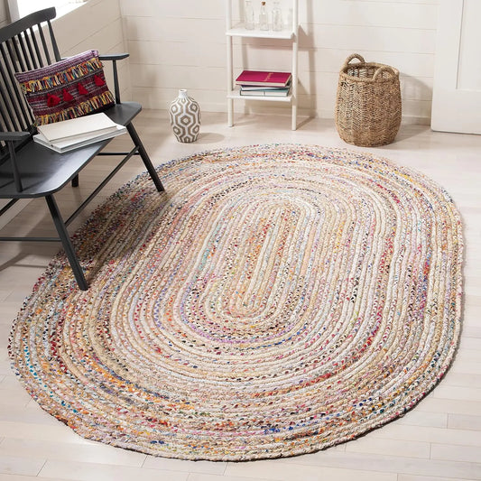 Cape Cod Collection Area Rug Multi Handmade Boho Braided Jute Rug