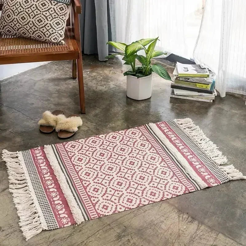 Hand Woven Home Entrance Hall Doormat Cotton Linen Carpet