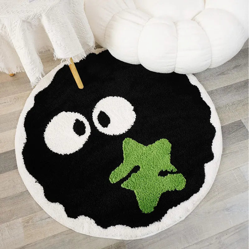 Cartoon Black Briquettes Carpet Soft Plush Shaggy Round Lounge Rug