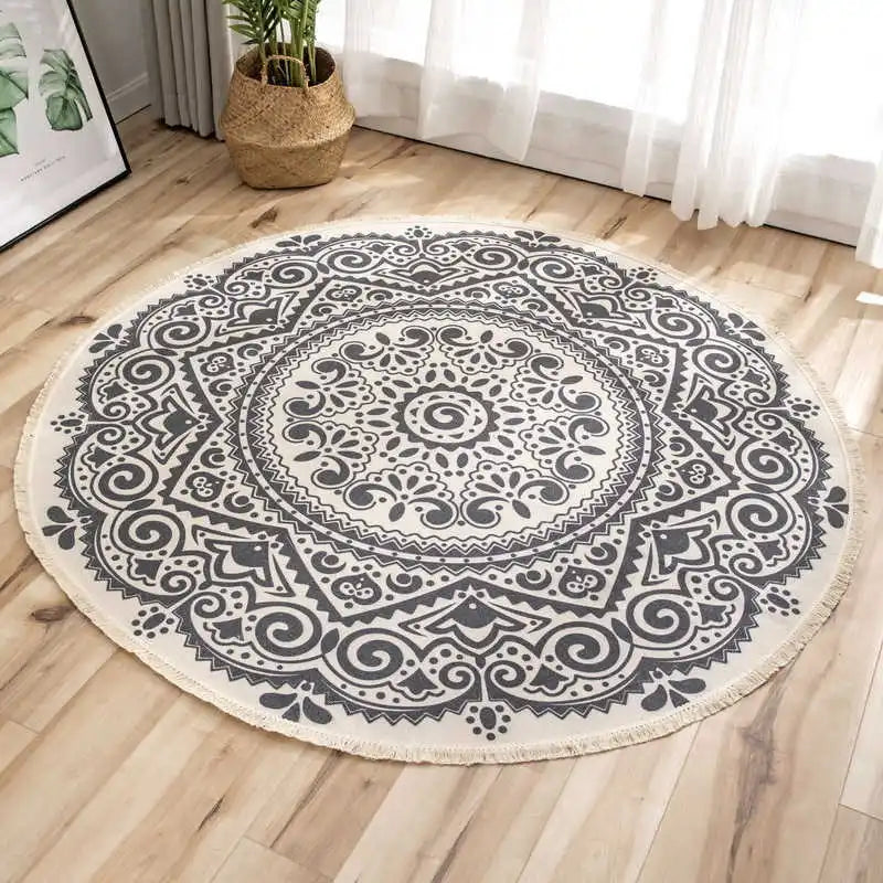 Mandala Round Nordic Bohemian Area Rugs Cotton Linen Tassels Rugs