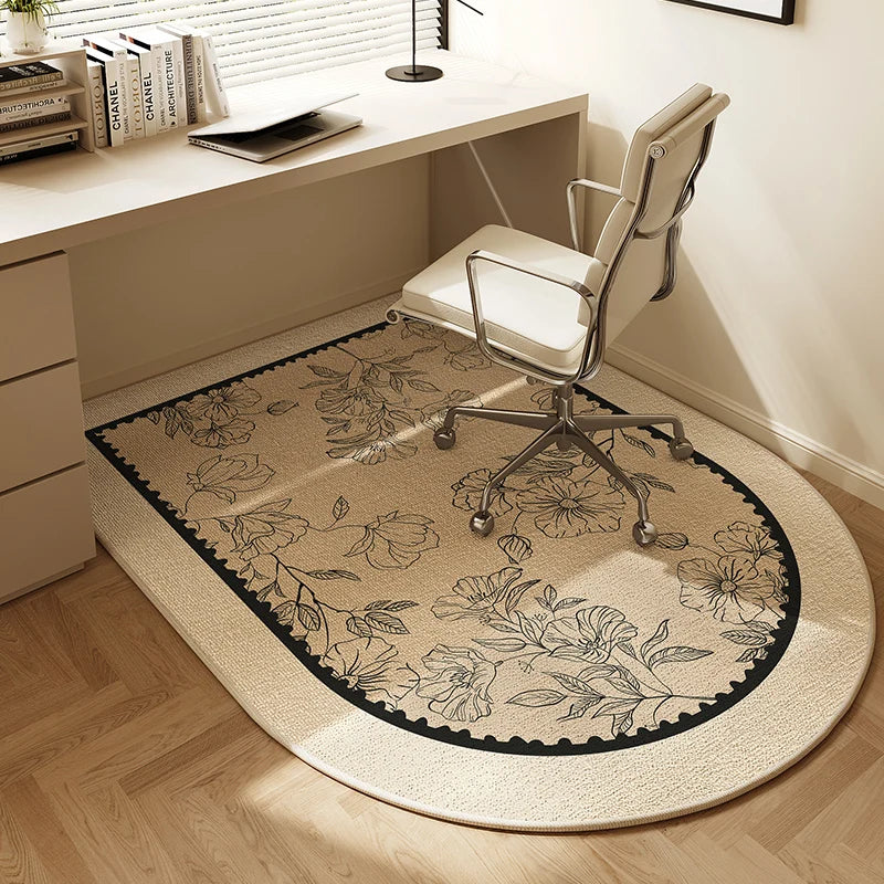 Study Chair Non-slip Beige Striped Rug TPR Bottom Area Rugs