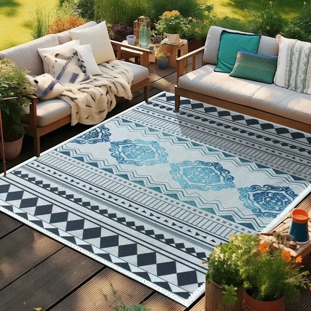 Soft Outdoor Area Rug Bohemian Easy-Cleaning Backyard Patio Rug