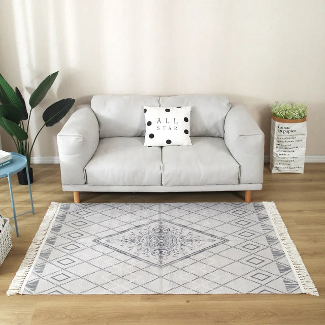 Nordic Rug for Living Room Cotton Linen Hand Woven BedroomTassel  Rug