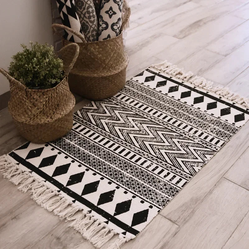 Nordic Cotton Washable And Linen Knit Ethnic Style Tassel Small Rug