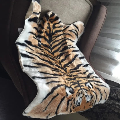 Soft Fluffy Tiger Faux Fur Hide Printed Animal Skins Area Rug