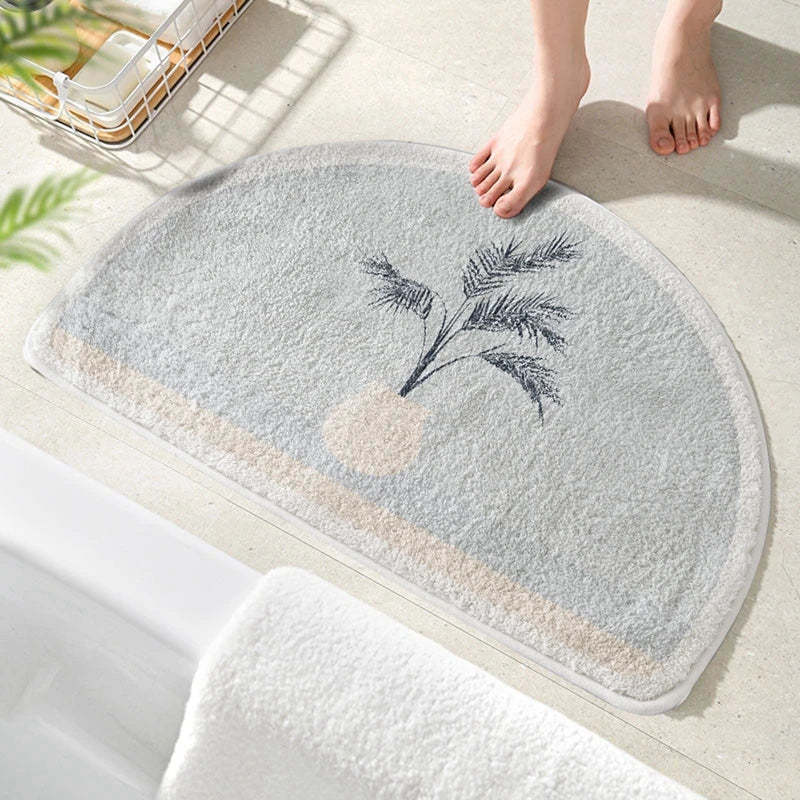 Plush Absorbent Bath Mat Morandi Style Semicircle Bathroom Rug