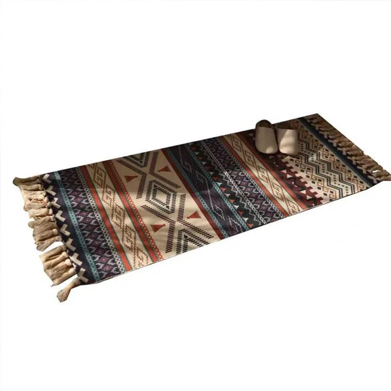 Vintage Plaid Cotton Home Weave Carpets Bohemian Rug For Living Room