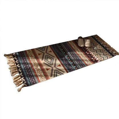 Vintage Plaid Cotton Home Weave Carpets Bohemian Rug For Living Room