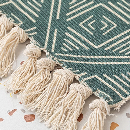 Hand Woven Cotton Retro Bohemian  Linen Tassel Geometric Rug