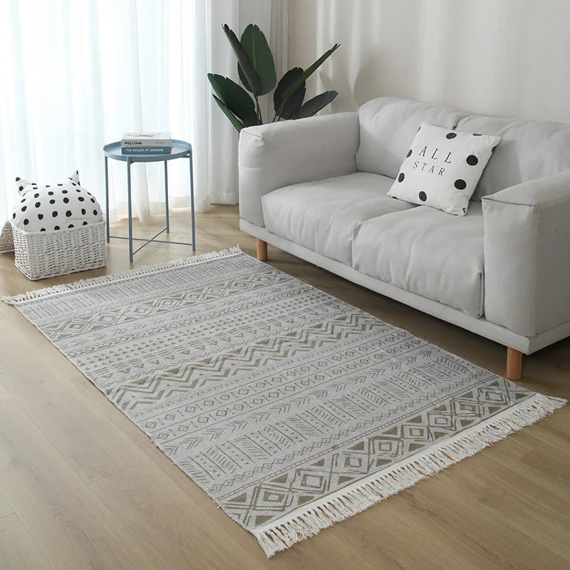 Nordic Rug for Living Room Cotton Linen Hand Woven BedroomTassel  Rug