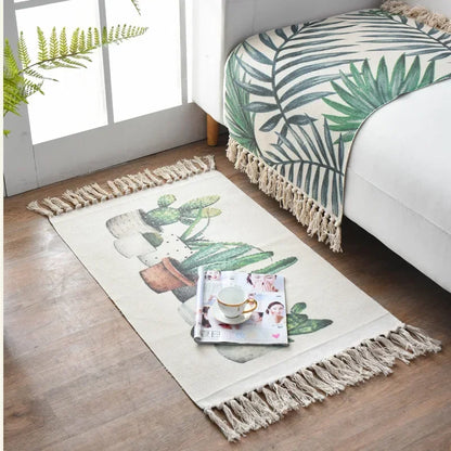 Nordic Cotton Washable And Linen Knit Ethnic Style Tassel Small Rug